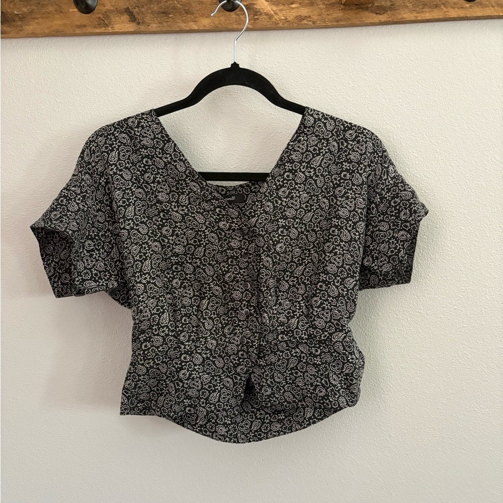 Madewell Black and White Floral Blouse